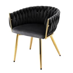 Modern Velvet Weave Dining Chair Upholstered Accent Armchair for Cafe Kitchen Lounge Black Frame Comfortable Home Seating