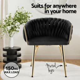 Modern Velvet Weave Dining Chair Upholstered Accent Armchair for Cafe Kitchen Lounge Black Frame Comfortable Home Seating