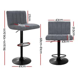 2 Piece Adjustable Vintage Style Grey Faux Leather Bar Stools Gas Lift Swivel Kitchen Counter Chairs