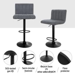 2 Piece Adjustable Vintage Style Grey Faux Leather Bar Stools Gas Lift Swivel Kitchen Counter Chairs