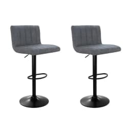 2 Piece Adjustable Vintage Style Grey Faux Leather Bar Stools Gas Lift Swivel Kitchen Counter Chairs