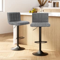 2 Piece Adjustable Vintage Style Grey Faux Leather Bar Stools Gas Lift Swivel Kitchen Counter Chairs