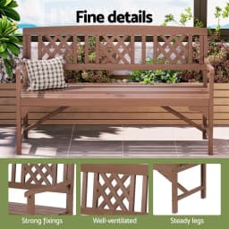 Outdoor Wooden Garden Bench 3 Seat Patio Lounge Chair Natural Finish