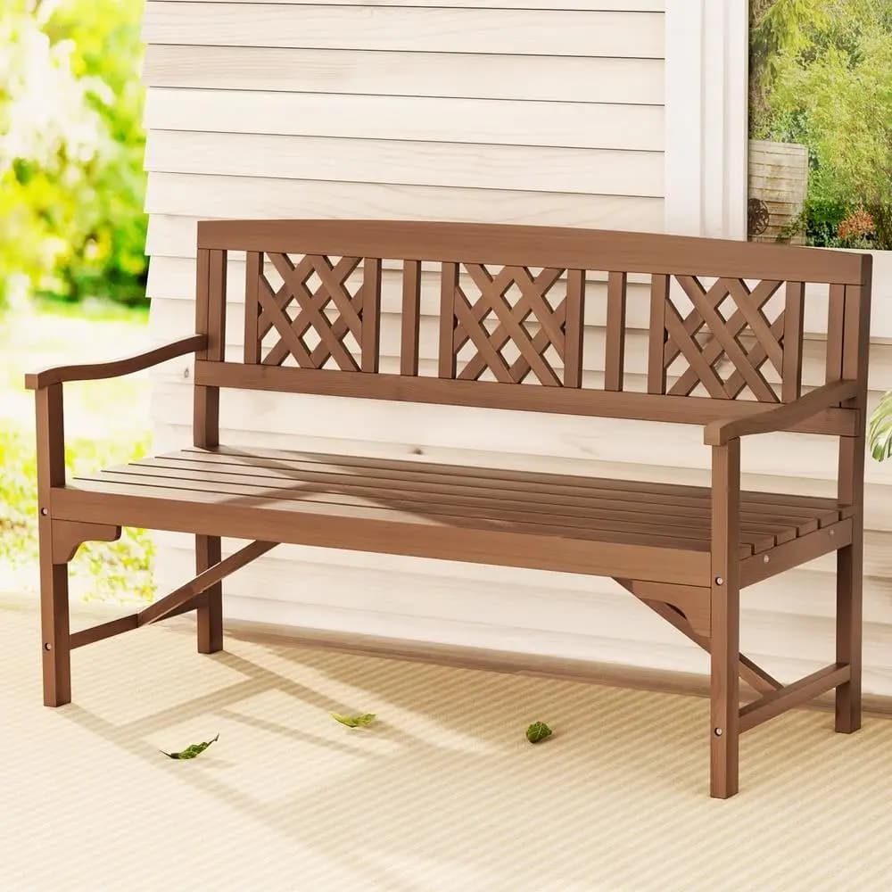 Outdoor Wooden Garden Bench 3 Seat Patio Lounge Chair Natural Finish