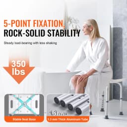 SucceBuy Shower Chair Adjustable Height Shower Stool with Built-in Handles Shower Seat for Inside Shower or Tub 158.8kg Capacity