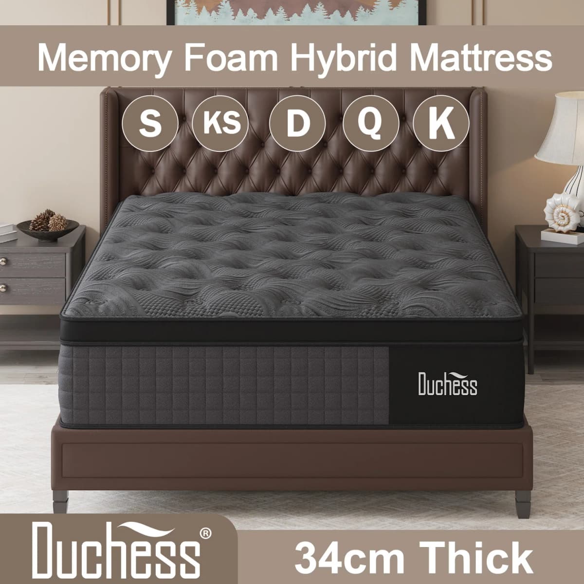 Duchess Mattress Queen Double King Single Bed Euro Top Pocket Spring Foam 34cm