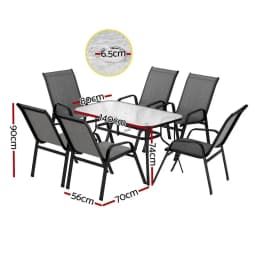 7 Piece Outdoor Dining Set Patio Table and Chairs Garden Bistro Furniture Grey