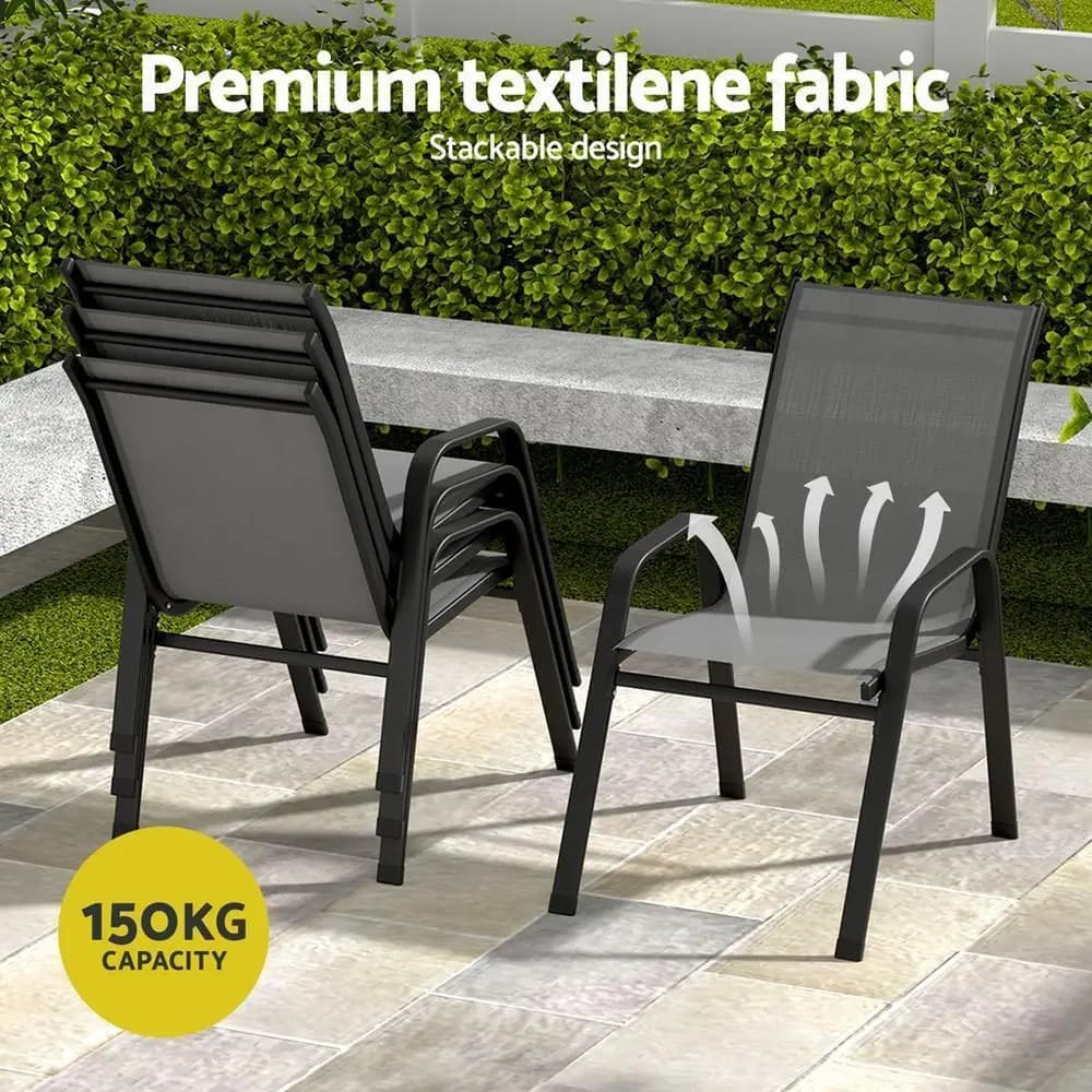 7 Piece Outdoor Dining Set Patio Table and Chairs Garden Bistro Furniture Grey