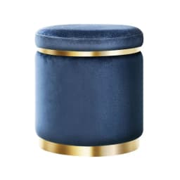 Round Velvet Ottoman Foot Stool Navy Upholstered Padded Decorative Living Room Accent Seat Storage Style Footrest Compact Home Furniture