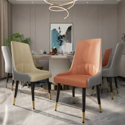 2PCS All High-end Dining Chairs Faux Leather Kitchen Chair Upholstered Padded Seat Solid Metal Leg for Island Restaurant