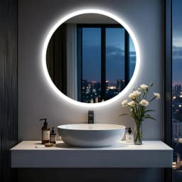 50/60/70/80CM LED Round Bathroom Mirror Anti-Fog, Dimmable, Backlit Vanity Mirror for Wall 3 Colors, Memory Function