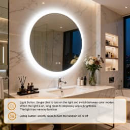50/60/70/80CM LED Round Bathroom Mirror Anti-Fog, Dimmable, Backlit Vanity Mirror for Wall 3 Colors, Memory Function