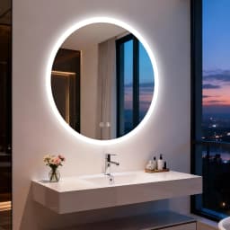 50/60/70/80CM LED Round Bathroom Mirror Anti-Fog, Dimmable, Backlit Vanity Mirror for Wall 3 Colors, Memory Function