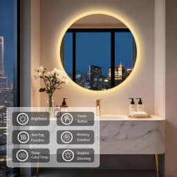 50/60/70/80CM LED Round Bathroom Mirror Anti-Fog, Dimmable, Backlit Vanity Mirror for Wall 3 Colors, Memory Function