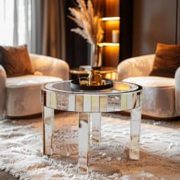 Modern Mirrored Side Table | Silver Finish + Crystal-Inlay Diamonds | Versatile Coffee/Bedside Table for Living Room & Bedroom