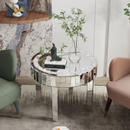 Modern Mirrored Side Table | Silver Finish + Crystal-Inlay Diamonds | Versatile Coffee/Bedside Table for Living Room & Bedroom