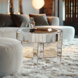 Modern Mirrored Side Table | Silver Finish + Crystal-Inlay Diamonds | Versatile Coffee/Bedside Table for Living Room & Bedroom