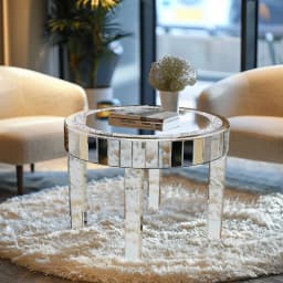 Modern Mirrored Side Table | Silver Finish + Crystal-Inlay Diamonds | Versatile Coffee/Bedside Table for Living Room & Bedroom