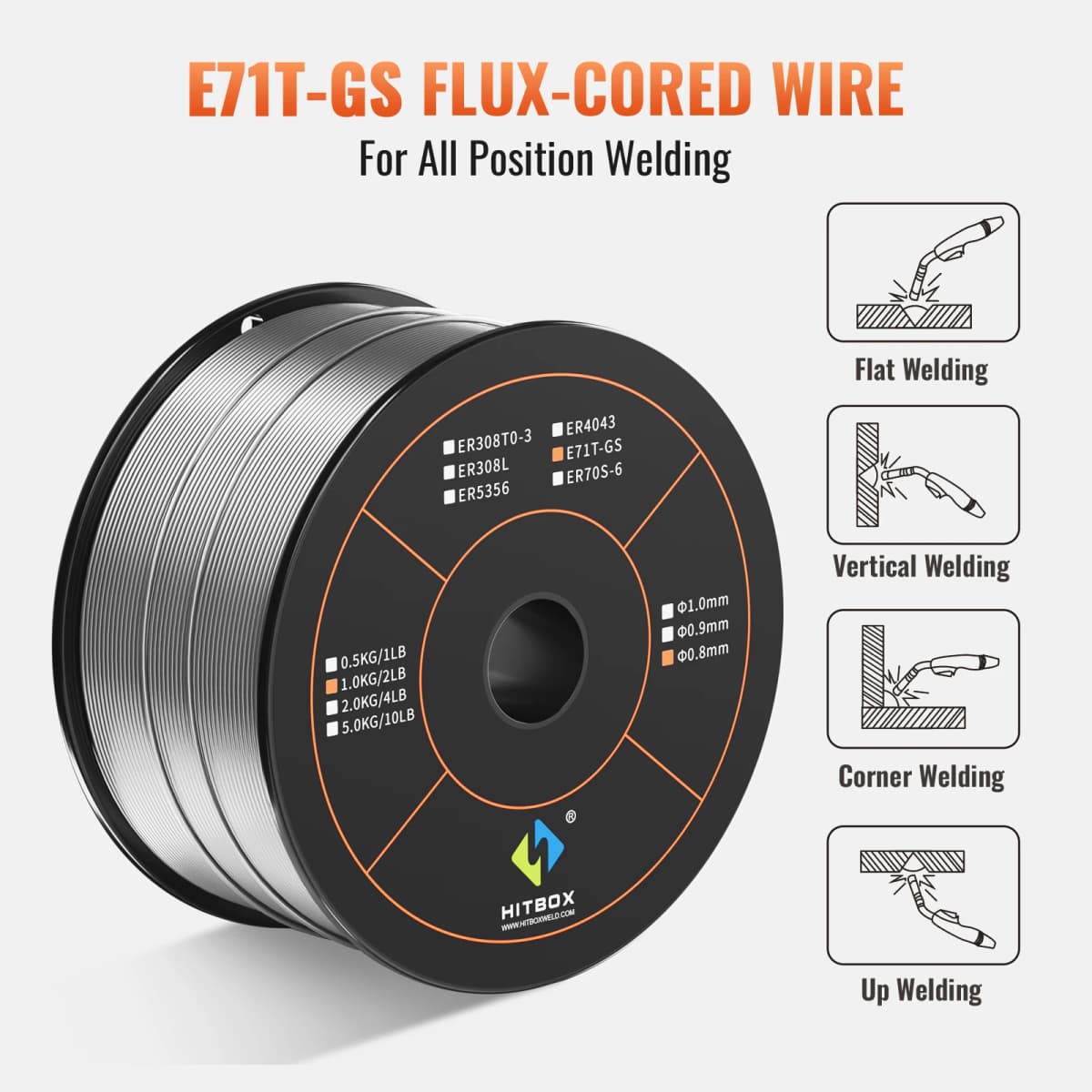 HITBOX E71T-GS 0.8mm Flux Cored Wire 1Kg Gasless MIG Welding Machine Accessories for All Position Welding