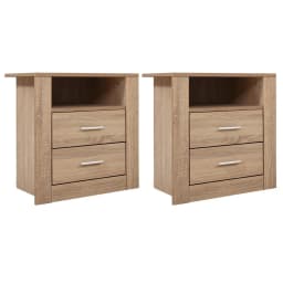 2 Pack Oak Bedside Table with 2 Drawers and Shelf Modern Nightstand Storage Cabinet for Bedroom
