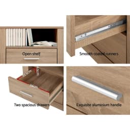 2 Pack Oak Bedside Table with 2 Drawers and Shelf Modern Nightstand Storage Cabinet for Bedroom