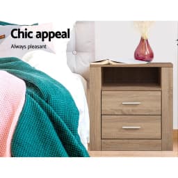 2 Pack Oak Bedside Table with 2 Drawers and Shelf Modern Nightstand Storage Cabinet for Bedroom