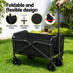 Heavy Duty Foldable Garden Cart Camping Wagon Beach Trolley Outdoor Utility Transport Wagon Black