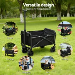 Heavy Duty Foldable Garden Cart Camping Wagon Beach Trolley Outdoor Utility Transport Wagon Black