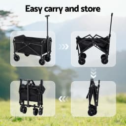 Heavy Duty Foldable Garden Cart Camping Wagon Beach Trolley Outdoor Utility Transport Wagon Black
