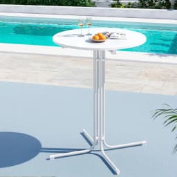 Outdoor Round Folding Bar Table 109cm White Patio Furniture Desk Top Durable Space Saving Outdoor Dining Table