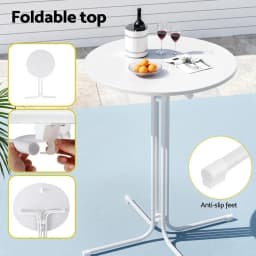 Outdoor Round Folding Bar Table 109cm White Patio Furniture Desk Top Durable Space Saving Outdoor Dining Table
