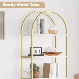 Bookshelf 5 Tier Bookcase Arched Display Racks Tall Standing Bookshelves Metal Frame Modern Storage Rack Shelf Large Wood Book S