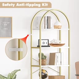 Bookshelf 5 Tier Bookcase Arched Display Racks Tall Standing Bookshelves Metal Frame Modern Storage Rack Shelf Large Wood Book S