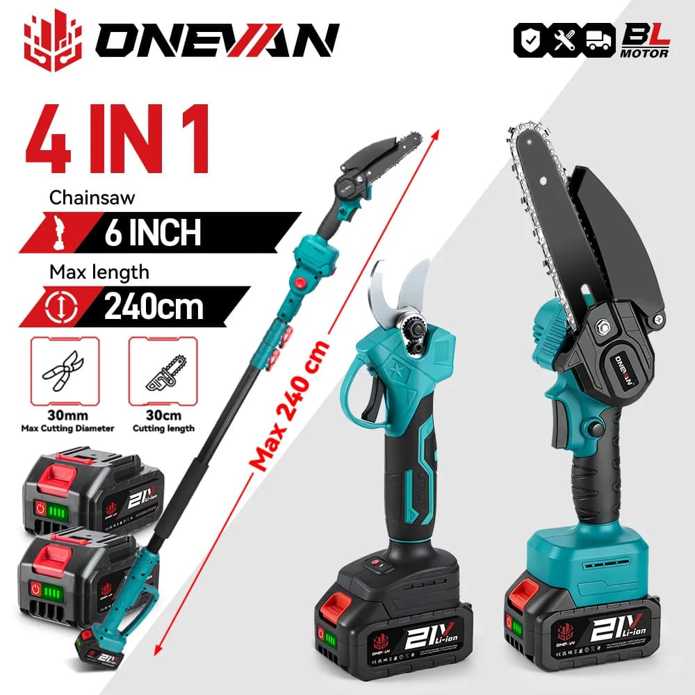 ONEVAN Brushless Telescoping Pole Electric Chainsaw Scissors 3500W 4 IN 1 High Branch Garden Pruning Tool For 21V 18V Battery