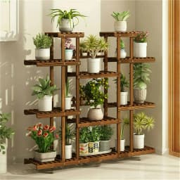 11 Tier Wood Plant Stand Carbonized High Widen Pot Display Shelf Holder Flower Shop Office Garden Indoor Outdoor Decor
