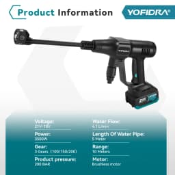 Yofidra 200Bar Brushless High Pressure Car Washer Water Gun Cleaning Garden Washing Wash Spray Gun For Makita 18V Battery Pin