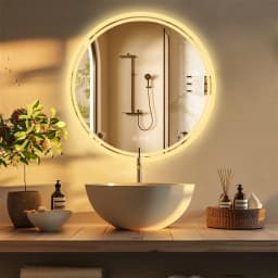 LUVODI 80cm Round LED Bathroom Mirror Large Backlit Touch On/Off Dimming Anti-Fog Wall Mounted Mirror for Bathrooms