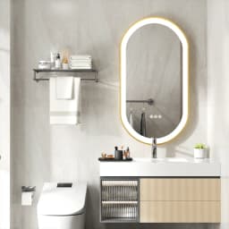 LUVODI 48x24" Gold LED Bathroom Mirror,Aluminum Frame Wall Mounted Illuminated Vanity Mirror with Demister Pad,Luxury Bath Decor