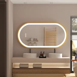 LUVODI 48x24" Gold LED Bathroom Mirror,Aluminum Frame Wall Mounted Illuminated Vanity Mirror with Demister Pad,Luxury Bath Decor