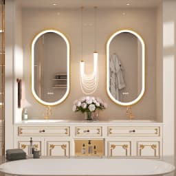 LUVODI 48x24" Gold LED Bathroom Mirror,Aluminum Frame Wall Mounted Illuminated Vanity Mirror with Demister Pad,Luxury Bath Decor