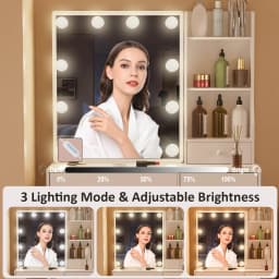 Teousev Makeup Vanity Set with Adjustable 10 LED Lighted Mirror & Stool, 6 Drawers Storage Organizer Dressing Table for Bedroom