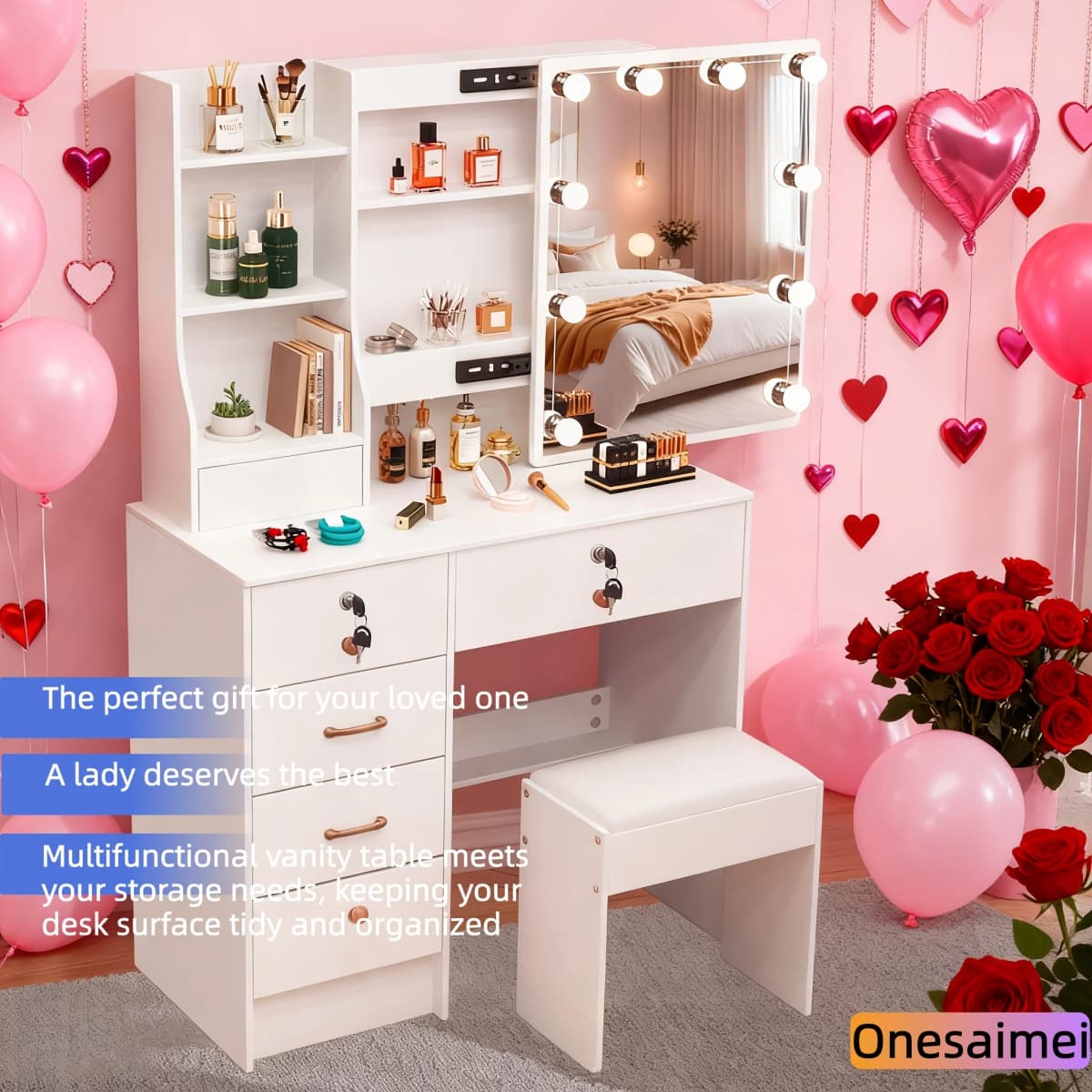 (Winter Gift) Brand-new bedroom dressing table with vanity mirror featuring three colour modes and adjustable brightness