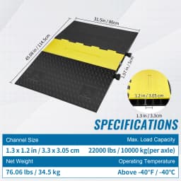 SucceBuy Rubber Cable Protector Ramp5Channel22000 lbs/axle Capacity Heavy Duty Wire Cover Ramp ADA Compliant Indoor&Outdoor
