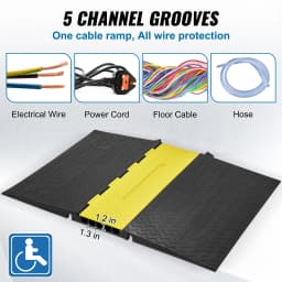 SucceBuy Rubber Cable Protector Ramp5Channel22000 lbs/axle Capacity Heavy Duty Wire Cover Ramp ADA Compliant Indoor&Outdoor