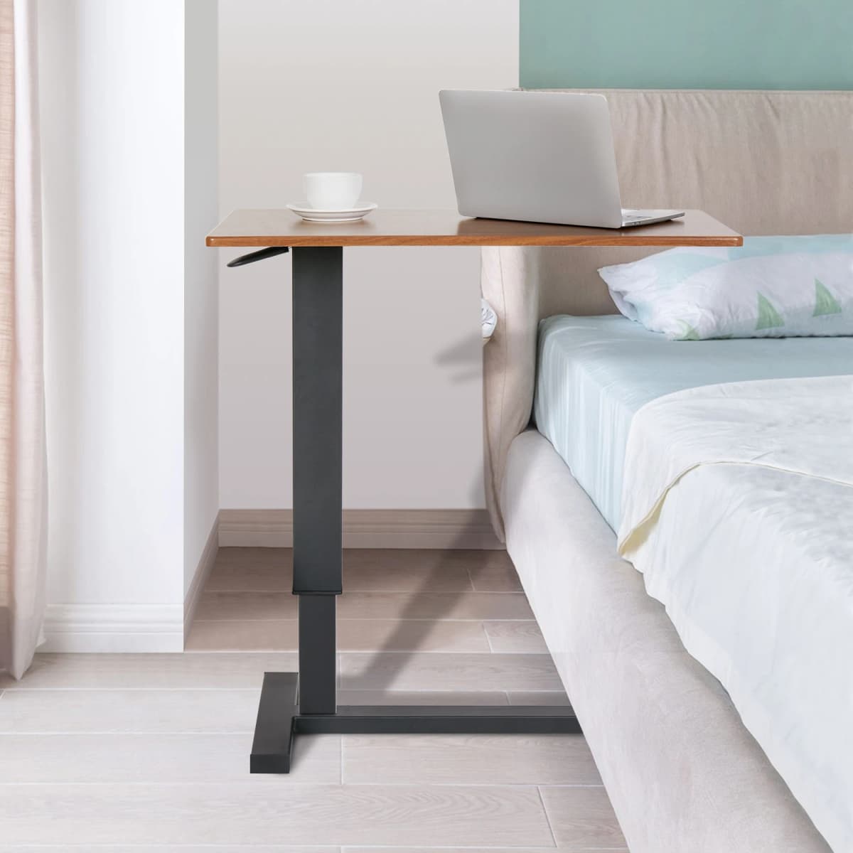 Adjustable Height Overbed Table with Hidden Wheels - Mobile Bedside Desk for Laptop, Hospital Bed, Sofa & Home Use