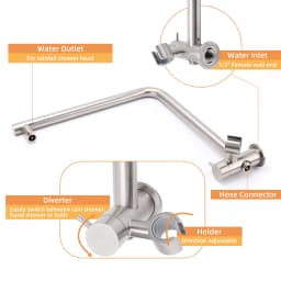 **Sydney Stock** KYLINS Round 8/10/12" Rain Shower Head Hand Held 2 in 1 Gooseneck Wall Arm Set Brushed Nickel WELS WATERMARK