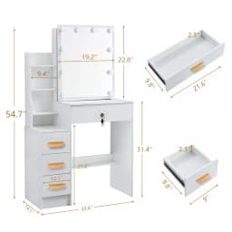 Dressing Table With Sliding Mirror And Lighting Bedroom Dressing Table LED Makeup Mirror Stool Set 10 Bulbs Vanity Desk White