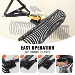 SucceBuy Pull-Behind Thatch Remover 60" Equipped with Steel Prong Tractor Compatible Hitch Garden Rake for Soil Preparation
