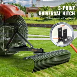 SucceBuy Pull-Behind Thatch Remover 60" Equipped with Steel Prong Tractor Compatible Hitch Garden Rake for Soil Preparation