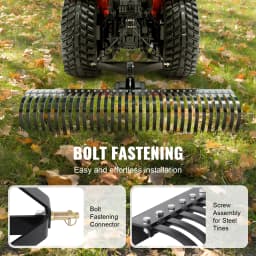 SucceBuy Pull-Behind Thatch Remover 60" Equipped with Steel Prong Tractor Compatible Hitch Garden Rake for Soil Preparation
